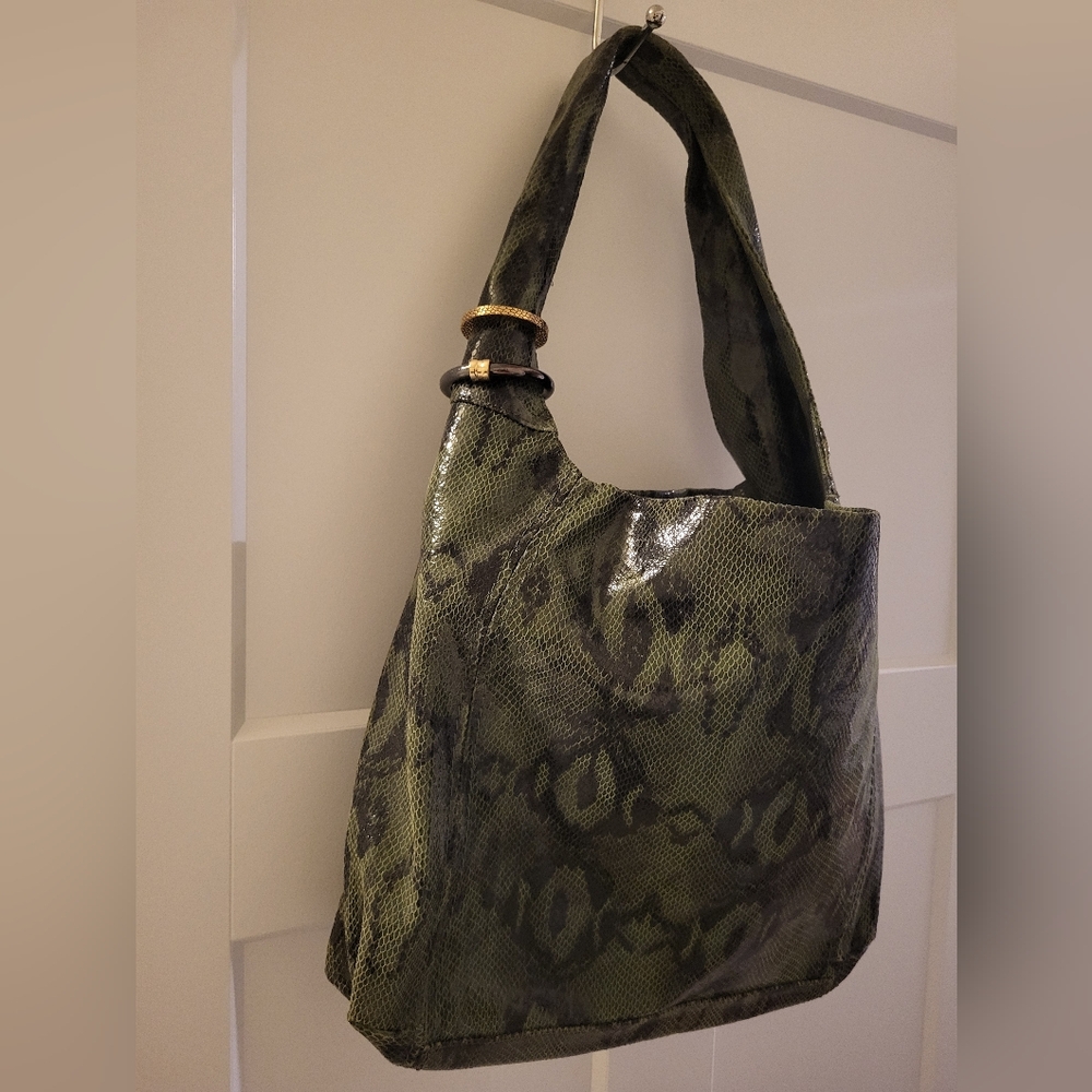 Snake print leather hobo purse